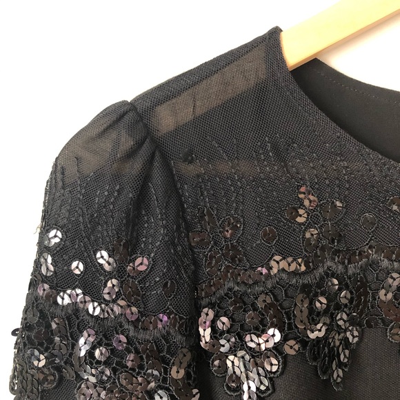 Black sequined long sleeve mini dress - Picture 4 of 10